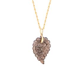Gelbgold, Halsschmuck, Tamara Comolli INDIA Leaf Anhänger small Rauchquarz P-IND-s-Smo-yg