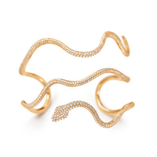 Gelbgold, Armschmuck, Ole Lynggaard Copenhagen Snakes Armreif mit Diamant-Pavé groß, Ref: A3140-401
