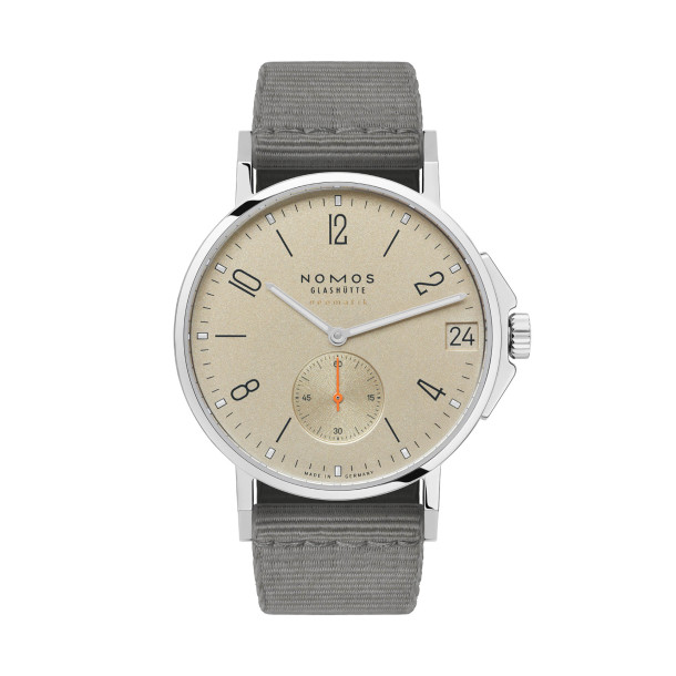        Damen- und Herrenuhr, Automatik, NOMOS Glashütte Ahoi neomatik 38 Datum sand