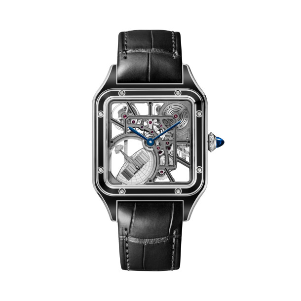         Damenuhr, Automatik, Cartier Santos-Dumont skelettiert mit Mikrorotor