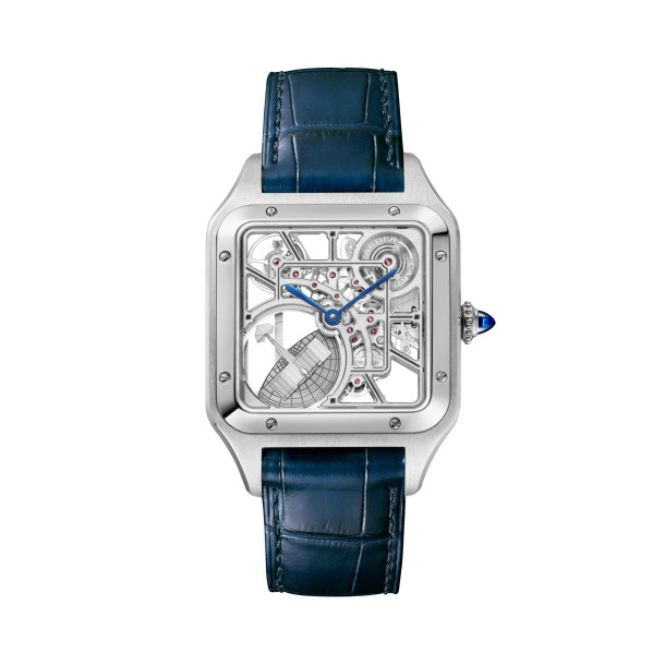         Damen- und Herrenuhr, Automatik, Cartier Santos-Dumont skelettiert mit Mikrorotor