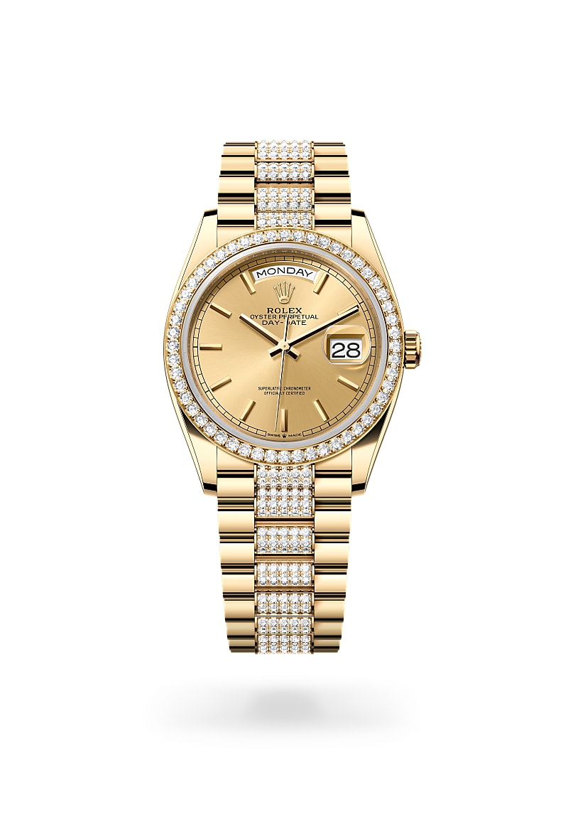 Rolex Day-Date 36 M128348RBR-0027 Herrenuhr - Oyster, 36 mm, Gelbgold mit Diamanten